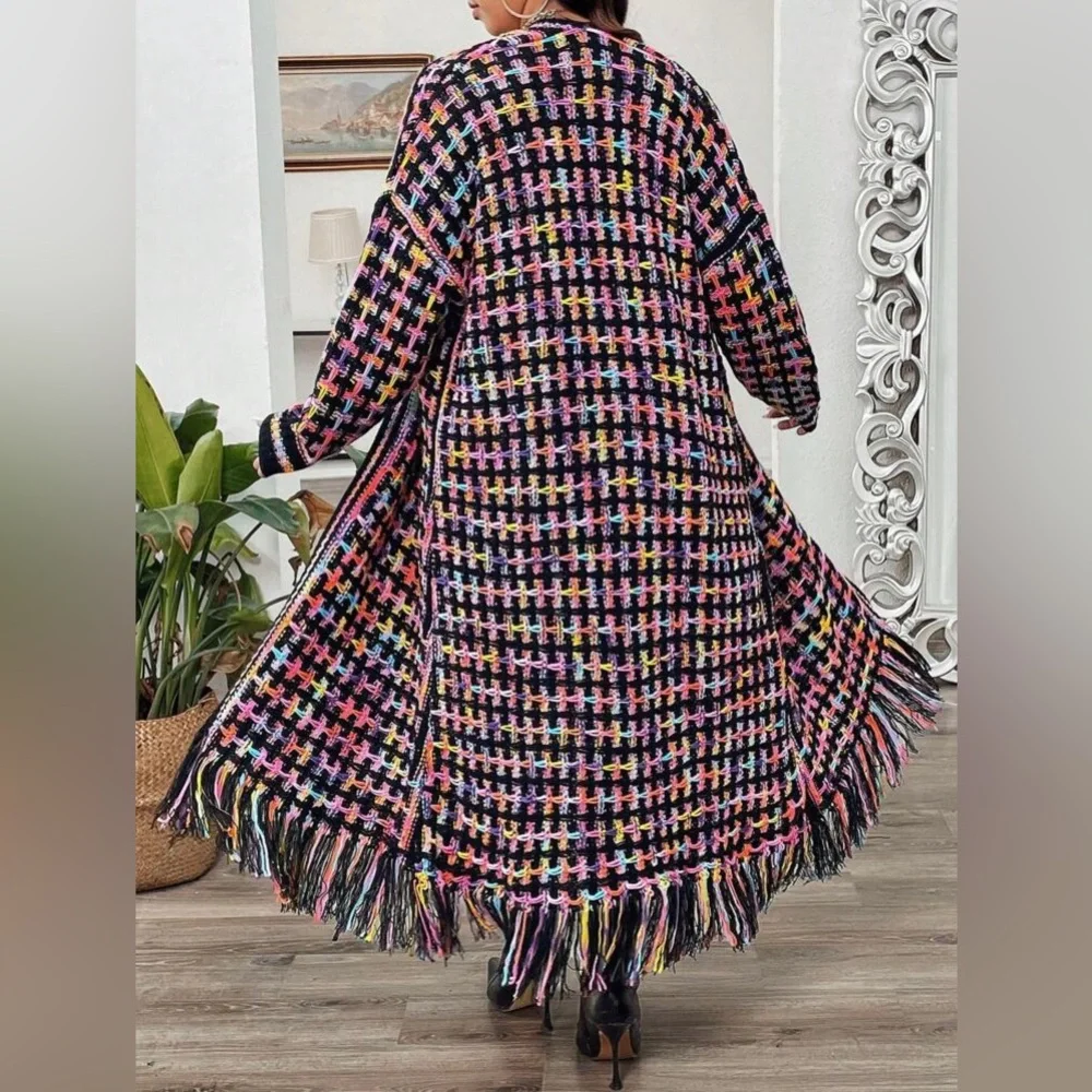 NWOT Knitted multcolor fringe Cardigan - Picture 2 of 10